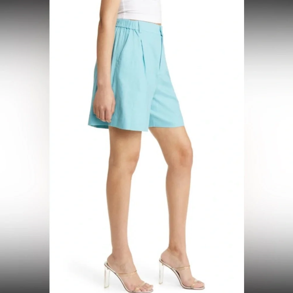 Nordstrom Open Edit Linen Blend Bermuda Shorts in Teal Shore ~M - Picture 3 of 6